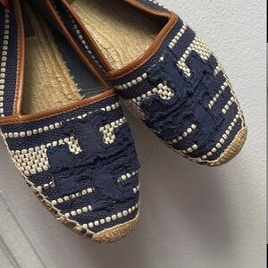 Tory Burch Navy and Tan Espadrille Flats